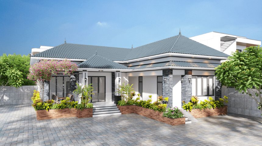biệt thự nhà vườn 1 tầng mái Nhật