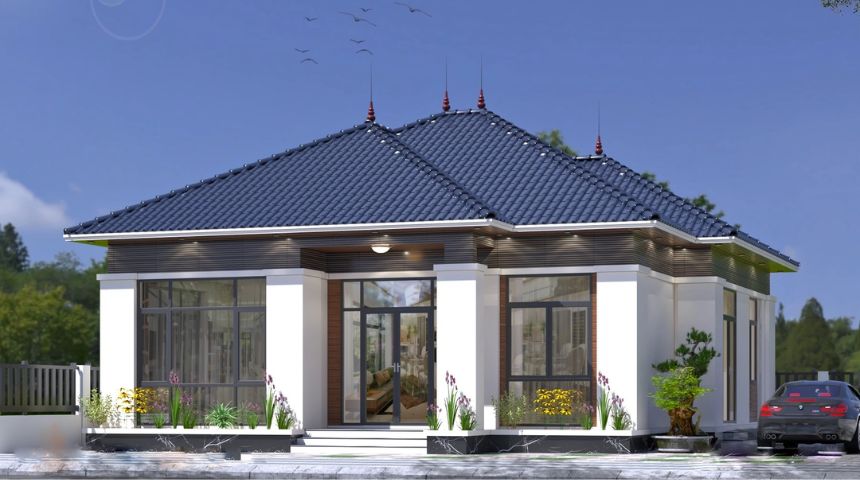 biệt thự nhà vườn mái Nhật 1 tầng hiện đại