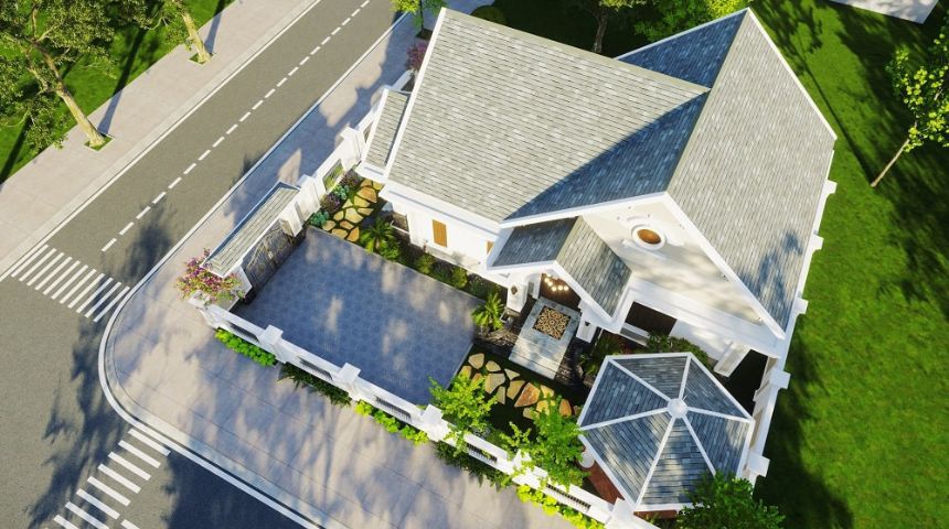 mẫu biệt thự mái thái 1 tầng