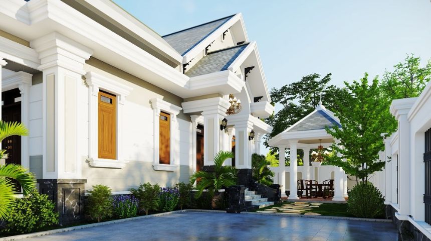 mẫu biệt thự 1 tầng mái thái đẹp