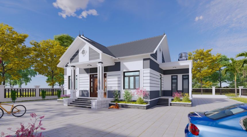 biệt thự vườn 1 tầng 3 phòng ngủ mái Thái đẹp