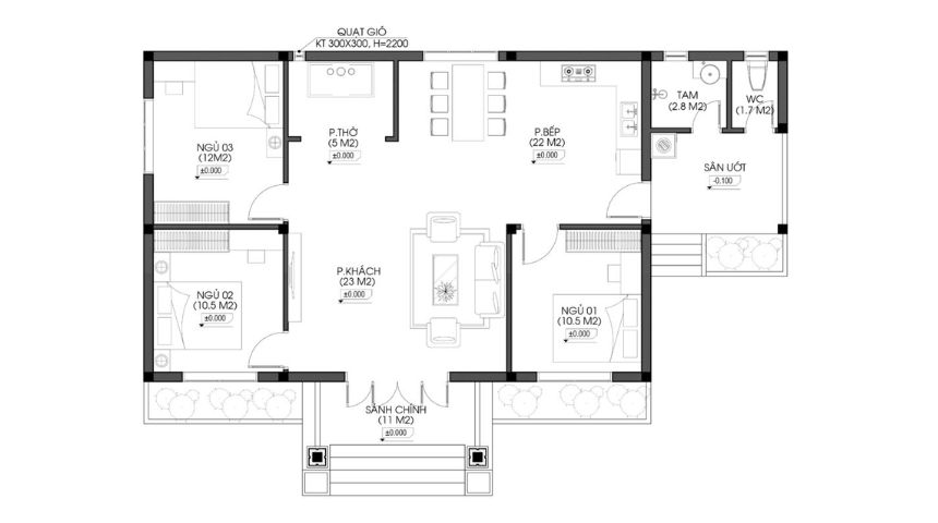 biệt thự vườn 1 tầng 3 phòng ngủ mái Thái