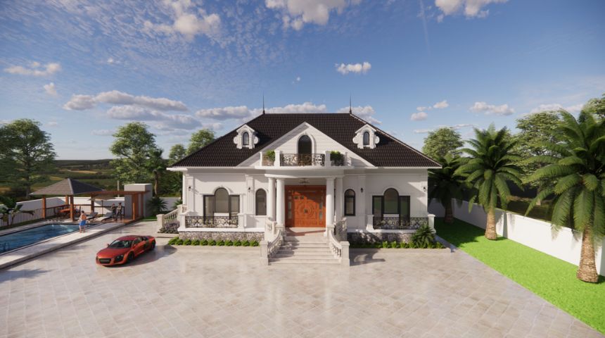 biệt thự sân vườn 1 tầng mái Nhật