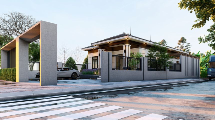 Thiết kế biệt thự sân vườn 1 tầng mái Nhật