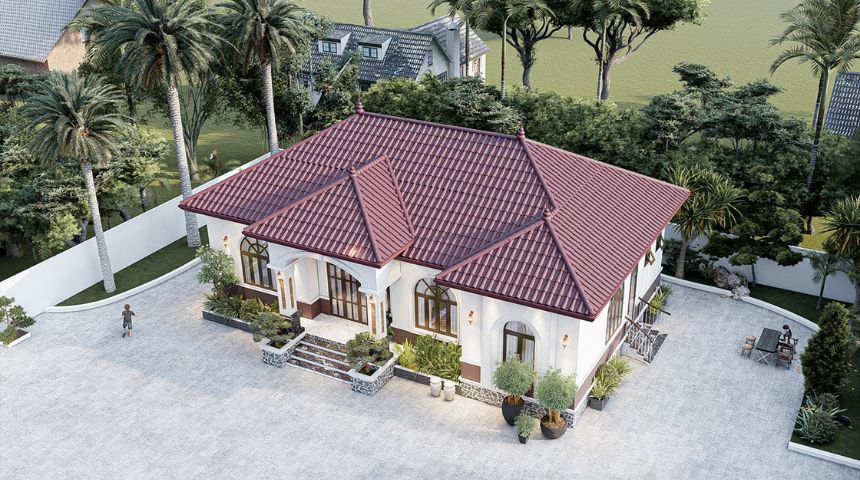Thiết kế nhà biệt thự vườn 1 tầng mái Nhật