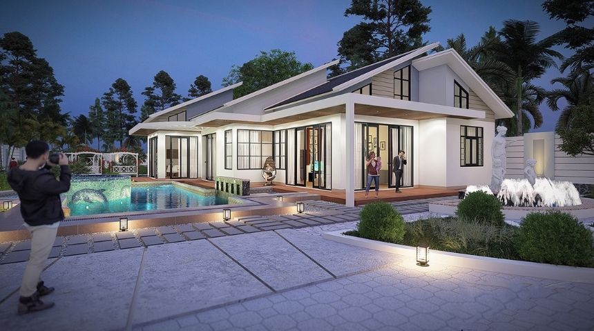 biệt thự vườn 1 tầng hiện đại 300m2