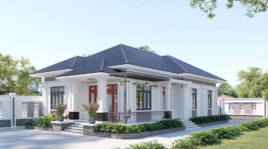 thiết kế nhà vườn 1 tầng mái Nhật