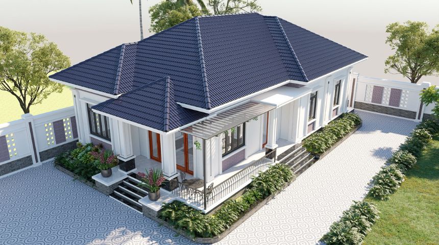 Mẫu nhà vườn 1 tầng mái Nhật
