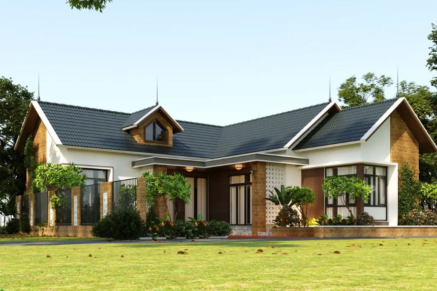 biệt thự vườn 1 tầng 3 phòng ngủ chữ L