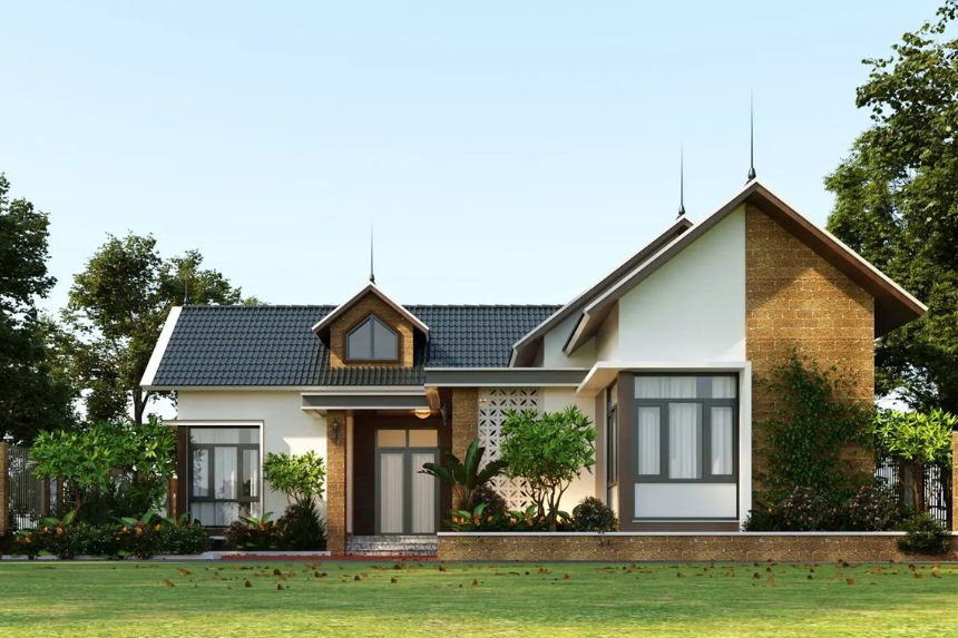 biệt thự vườn 1 tầng 3 phòng ngủ chữ L đẹp