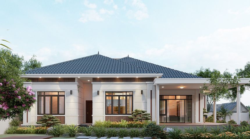 mẫu nhà vườn 1 tầng mái Nhật