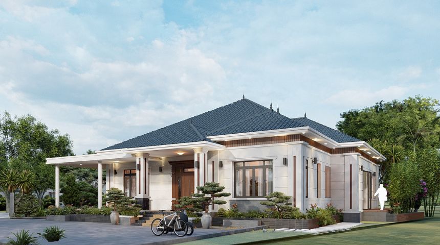 Thiết kế nhà vườn 1 tầng mái Nhật