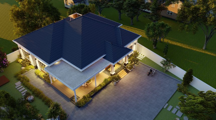 biệt thự mái Nhật 1 tầng có sân vườn