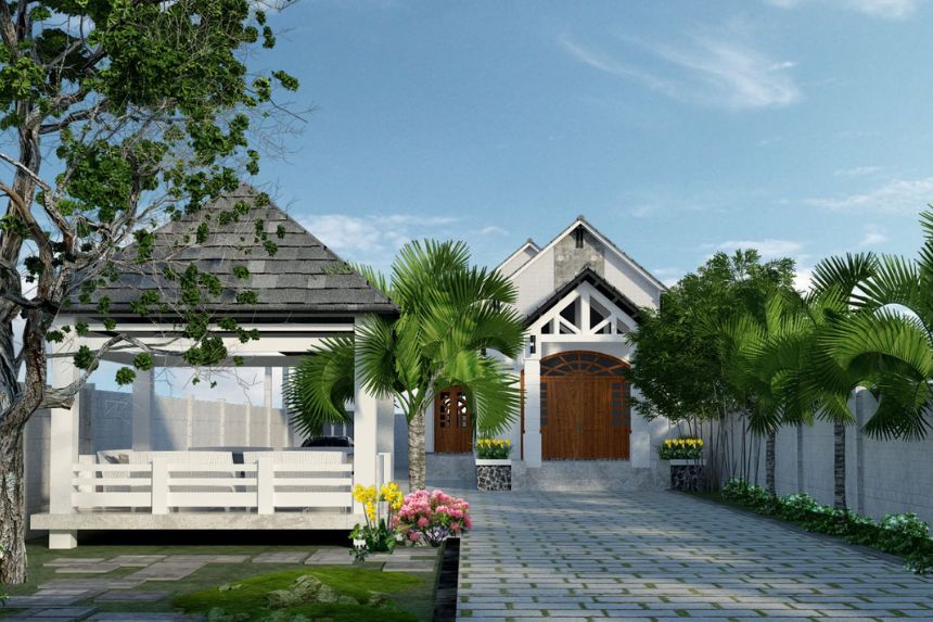 thiết kế biệt thự nhà vườn mini 1 tầng hiện đại