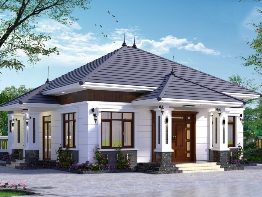 Mẫu biệt thự vườn 1 tầng mái Nhật đẹp