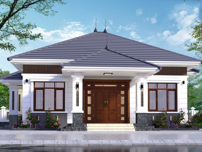 Thiết kế biệt thự sân vườn 1 tầng mái Nhật