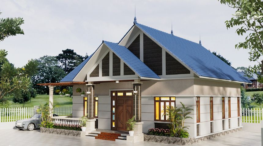 thiết kế biệt thự mini 1 tầng mái thái