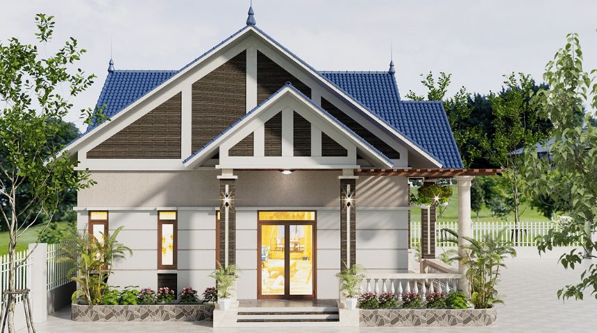 mẫu biệt thự mini 1 tầng mái thái 