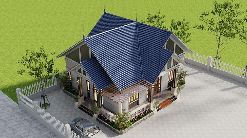 thiết kế biệt thự mini 1 tầng mái thái đẹp