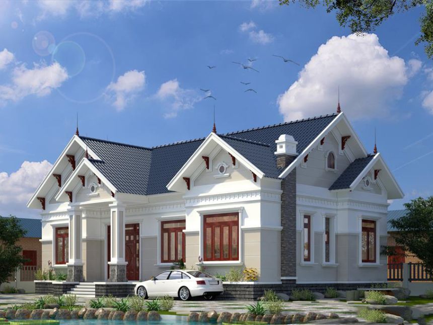 thiết kế biệt thự 1 tầng 200m2