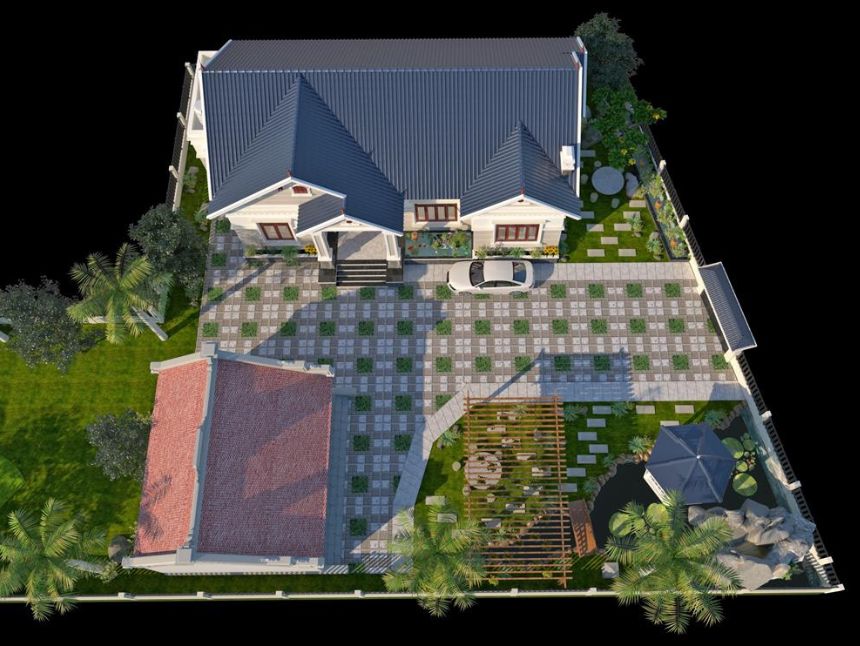 mẫu biệt thự 1 tầng 200m2