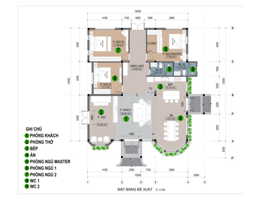 biet thu 1 tang 200m2