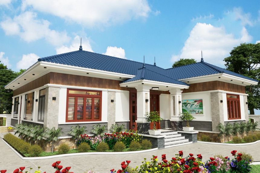 biệt thự vườn 1 tầng 3 phòng ngủ chữ L