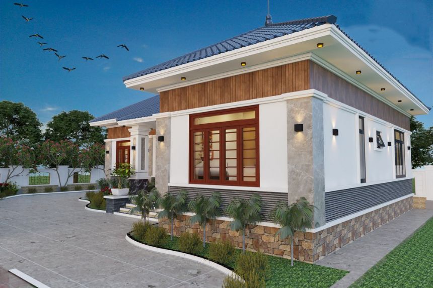 biệt thự vườn 1 tầng 3 phòng ngủ chữ L