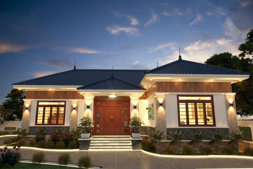 biệt thự vườn 1 tầng 3 phòng ngủ chữ L