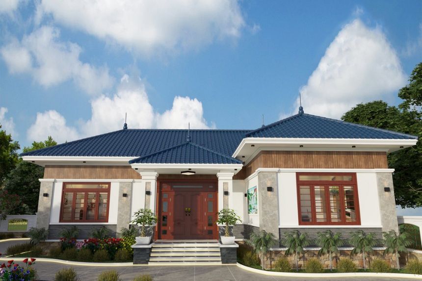 biệt thự vườn 1 tầng 3 phòng ngủ chữ L