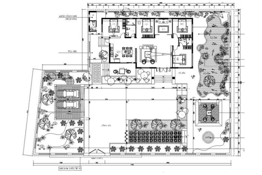 biệt thự sân vườn 1 tầng 4 phòng ngủ