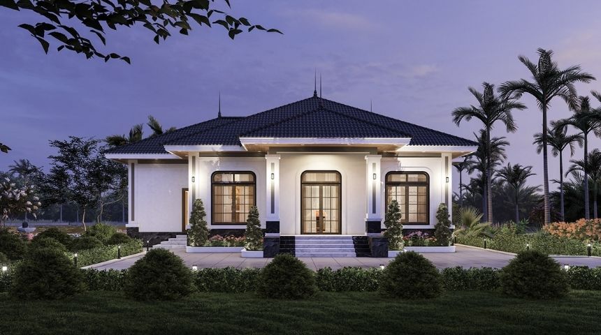 mẫu biệt thự mái Nhật một tầng 180m2