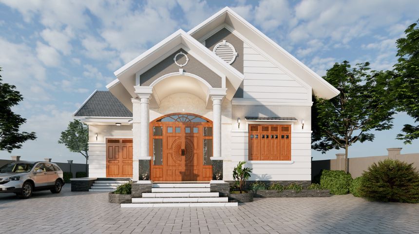 mẫu biệt thự mini 1 tầng mái thái