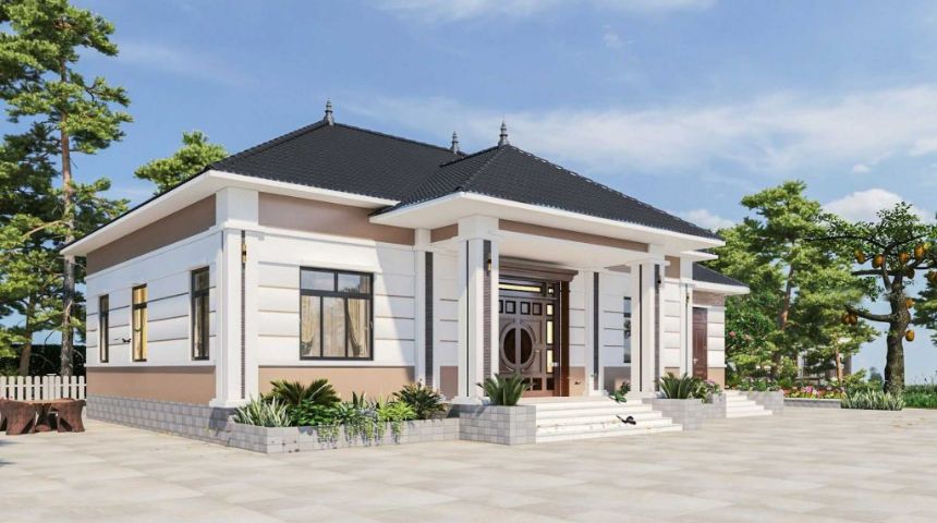 thiết kế biệt thự 1 tầng 200m2 đẹp