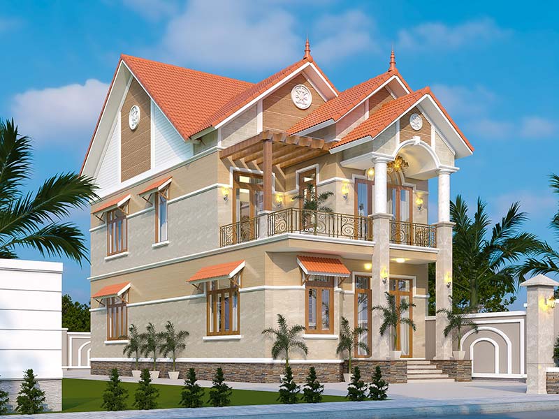 Ban ve thiet ke nha vuong mai Thai 2 tang dep o nong thon atz luxury