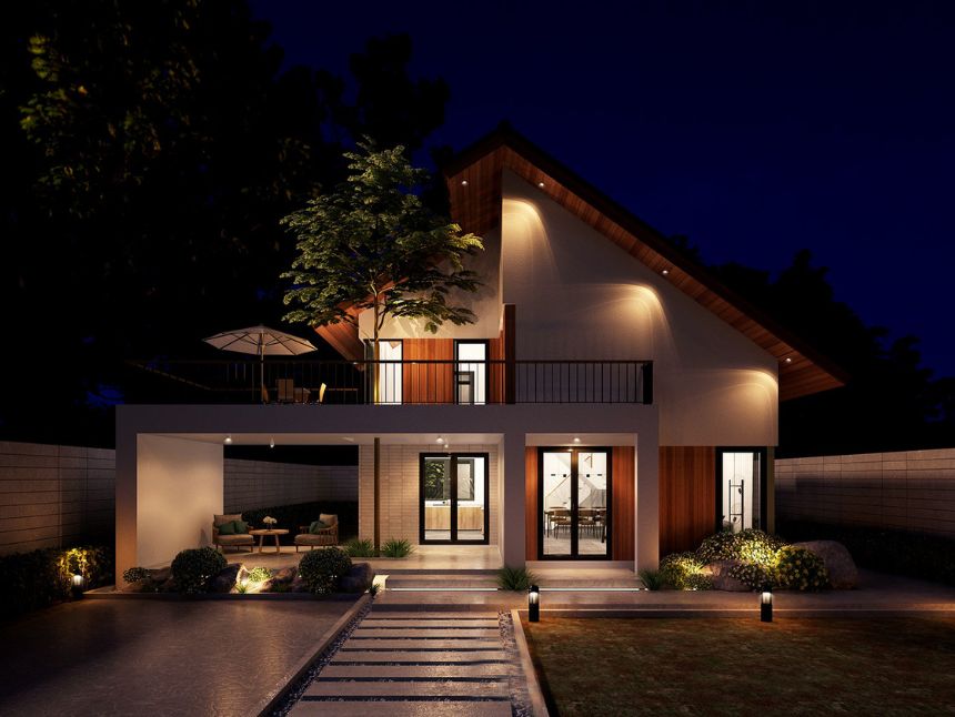 villa nhà vườn 1 tầng hiện đại 3 phòng ngủ