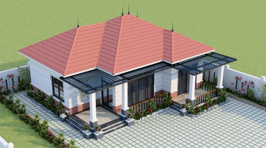 biệt thự sân vườn 1 tầng hiện đại 3 phòng ngủ