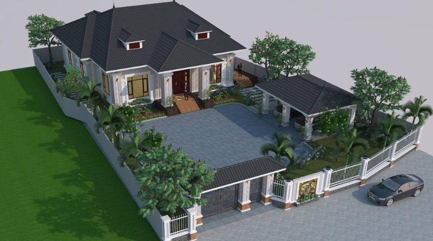 biệt thự sân vườn 1 tầng hiện đại 3 phòng ngủ