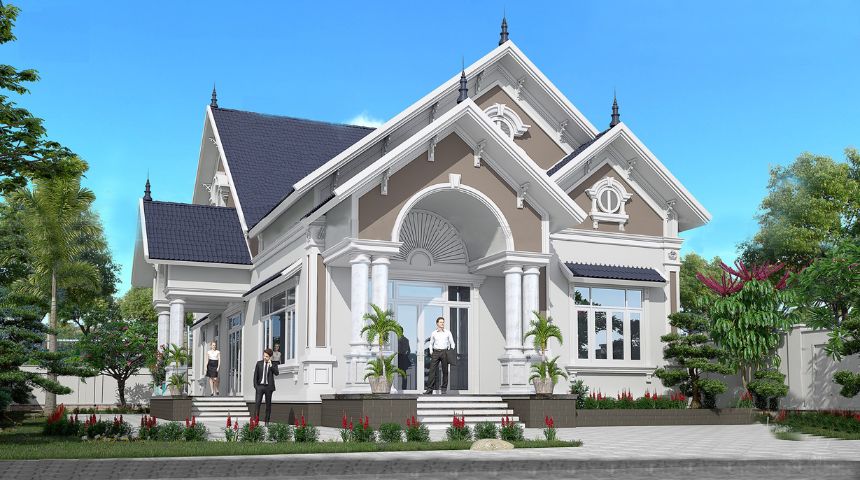 Mẫu villa sân vườn 1 tầng hiện đại 3 phòng ngủ