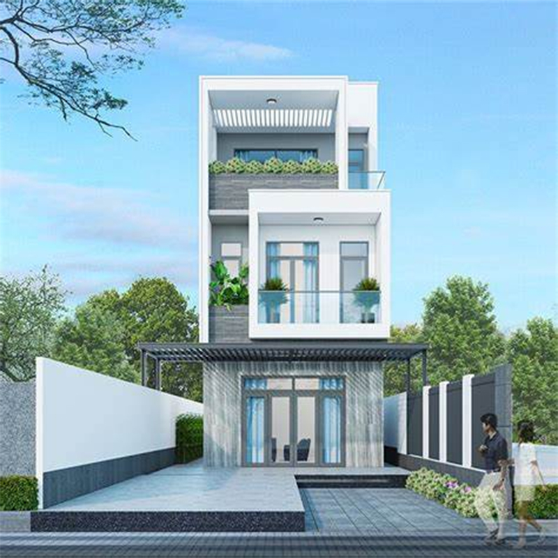 nhà mái bằng màu trắng đẹp