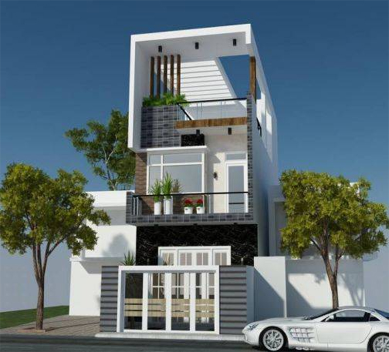 Mẫu thiết kế nhà 3 tầng ngang 5m, có sự khéo léo giữa mái bằng và tầng thượng