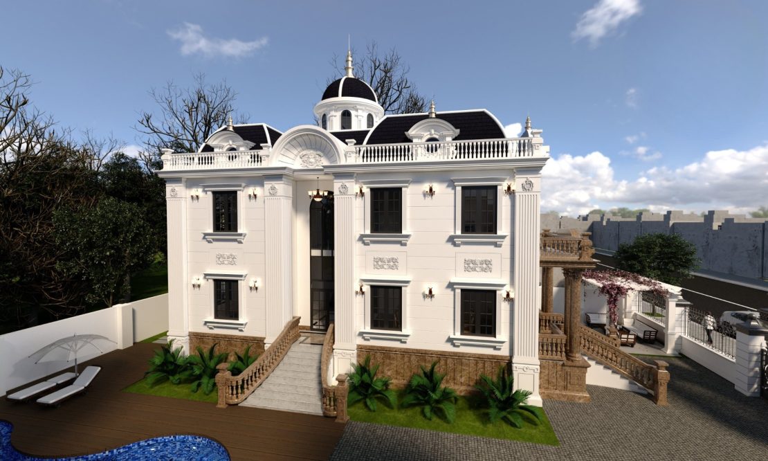 Mẫu biệt thự tân cổ điển 2 tầng 2 mặt tiền kiểu Pháp ở Lai Châu