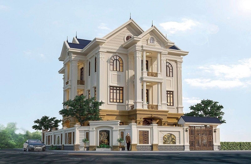 biệt thự nhà tân cổ điển 3 tầng 2 mặt tiền kiểu Pháp