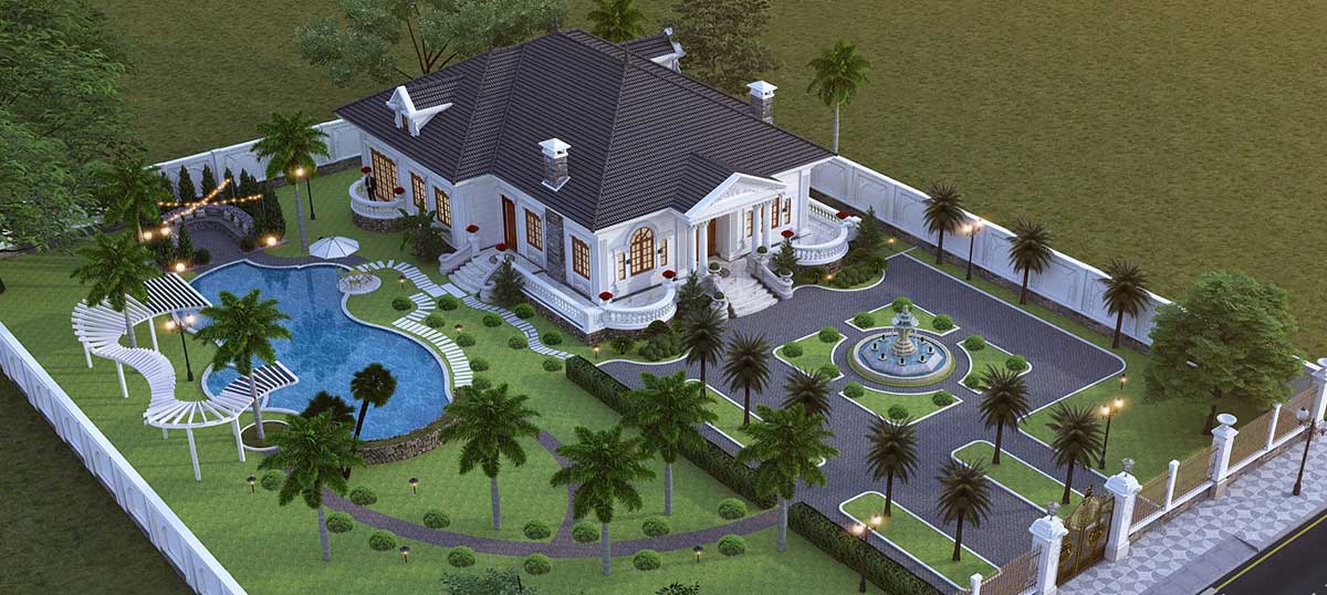 biet thu 1 tang 2000m2 o nong thon