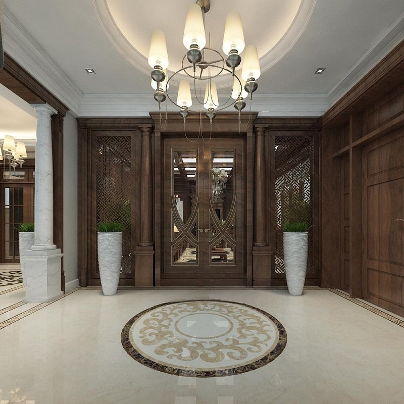 Mẫu cửa gỗ 2 cánh tân cổ điển cho cửa chính biệt thự