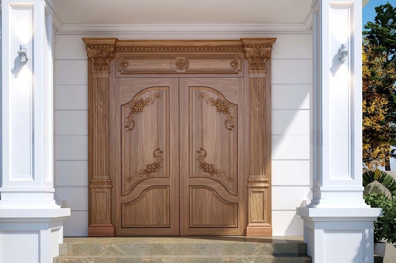 Mẫu cửa gỗ 2 cánh tân cổ điển cho cửa chính biệt thự