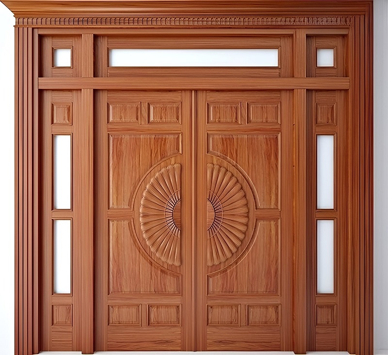 Mẫu cửa gỗ 2 cánh tân cổ điển cho cửa chính biệt thự