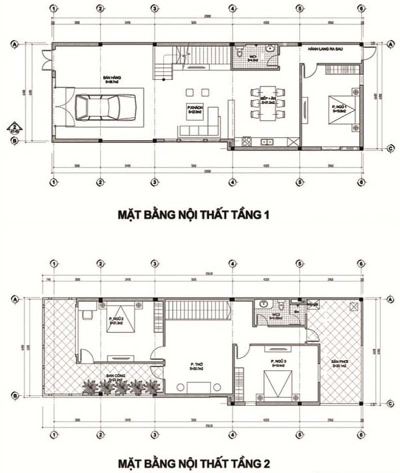 Bản vẽ file cad nhà phố 2 tầng 5x20m