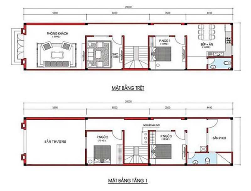 Bản vẽ file cad nhà phố 2 tầng 5x20m