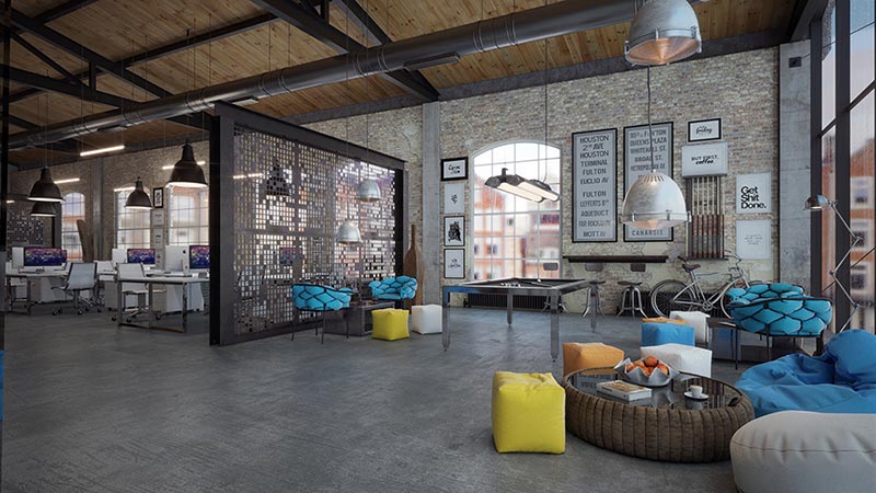 thiet ke van phong theo phong cach noi that loft